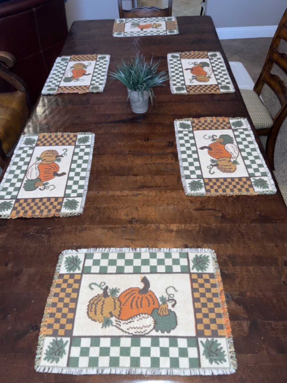 Set 6 Vintage Fall Harvest Woven Tapestry Placemats Pumpkin Gourd Thanksgiving